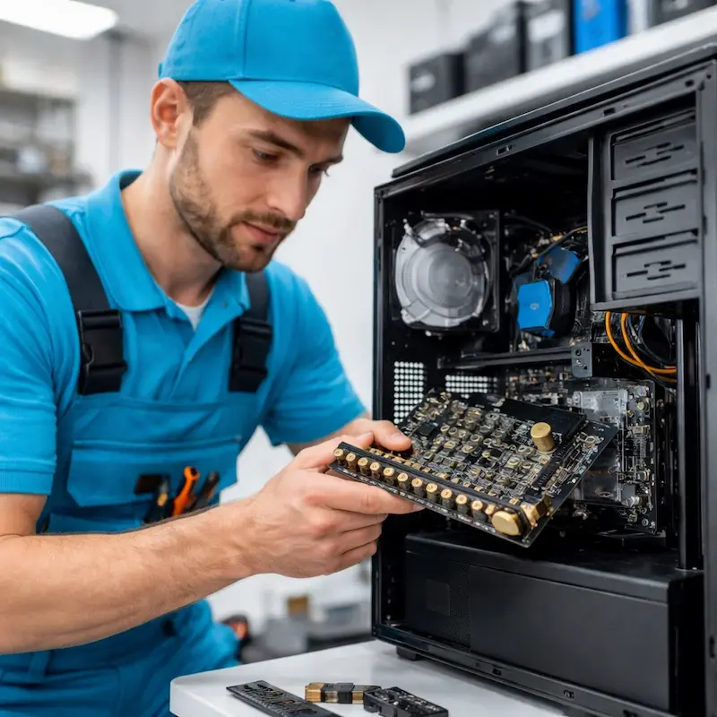 Мастер устанавливает звуковую карту на ПК в Бердске